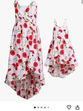 Amazon White Asymmetrical Dress with Red Floral Print
